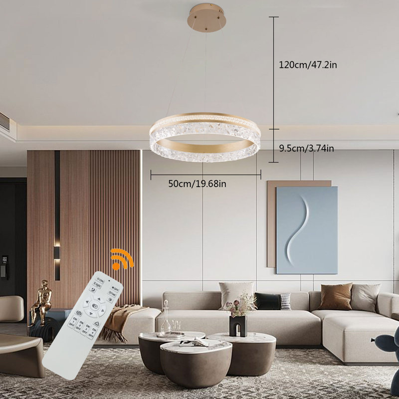 Mercer41 19.7in Modern LED Dimmable Pendant Ceiling Light with Remote